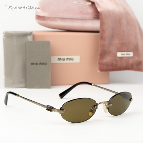 Miu Miu Women Sunglasses Old Gold Brown Oval MUA54S 26C09Z NEW AUTHENTIC main image 8